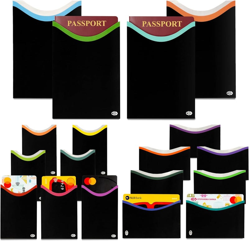 RFID SECURE RFID Blocking Credit Card & Passport Sleeves (7 Short Side & 7 Long Side Credit Card & 4 Passport Protectors) – RFID Blocking Identity Theft Protection – Ideal for Travel and Everyday Use - Image 1
